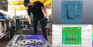 Engineer performing 3D scanning on an injection mold for reverse engineering and inspection