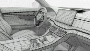 Automotive interior scan data converted from point cloud to CAD model