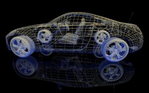 Comparison between visualization mesh and high-fidelity computational finite element mesh of a crankshaft component