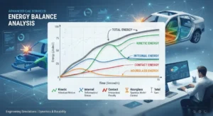 Kinetic energy, internal energy and total energy balance in vehicle crash simulation