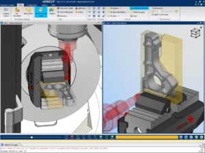 CAM simulation showing a tool holder collision with a fixture