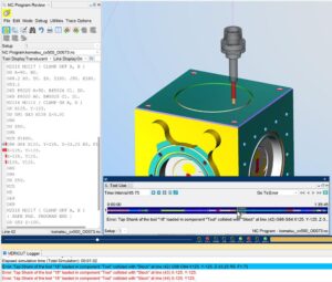 CNC G-code verification software simulating tool movements and machine collisions