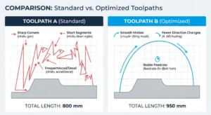 Comparison of short and optimized CNC toolpaths